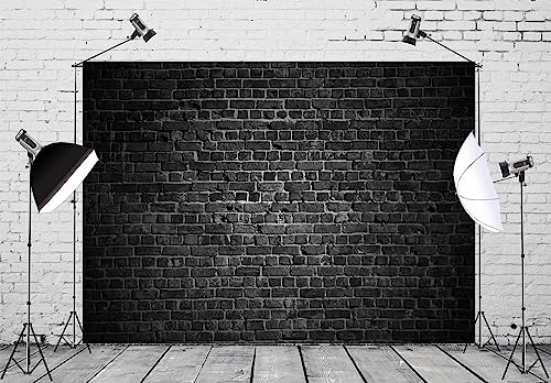 Black Fabric Brick Wall Backdrop - 10x6.5ft Vintage Stone Black Background for Photography, Theme Party, alternate view 2