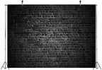 Black Fabric Brick Wall Backdrop - 10x6.5ft Vintage Stone Black Background for Photography, Theme Party, alternate view 3