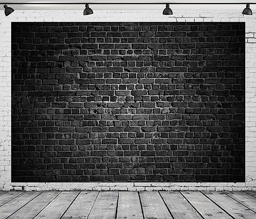 Black Fabric Brick Wall Backdrop - 10x6.5ft Vintage Stone Black Background for Photography, Theme Party, alternate view 4