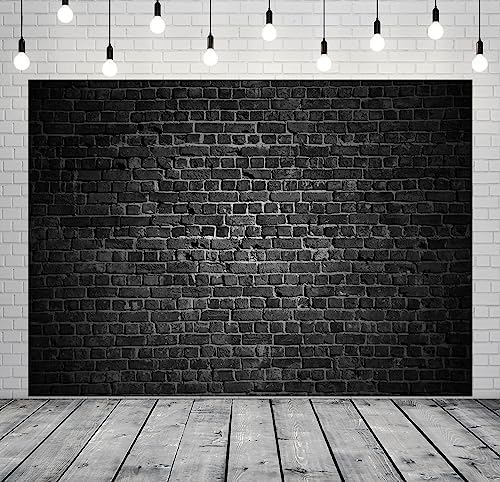 Black Fabric Brick Wall Backdrop - 10x6.5ft Vintage Stone Black Background for Photography, Theme Party, alternate view 5
