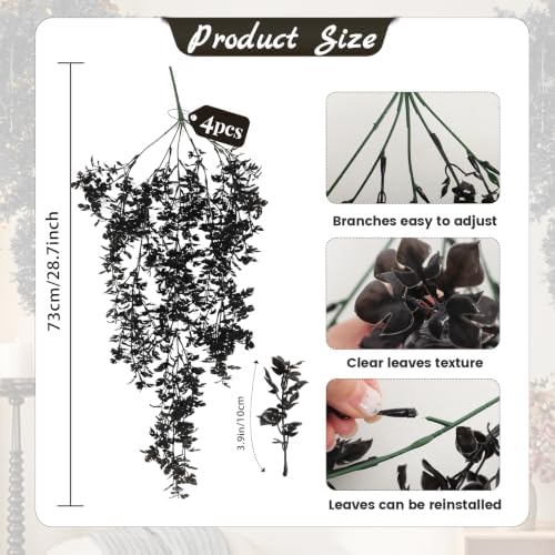 Black Faux Hanging Monstera Vines for Halloween Decor 4Pcs 28.7Inch, alternate view 3