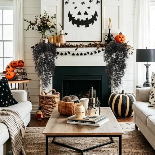 Black Faux Hanging Monstera Vines for Halloween Decor 4Pcs 28.7Inch, alternate view 4