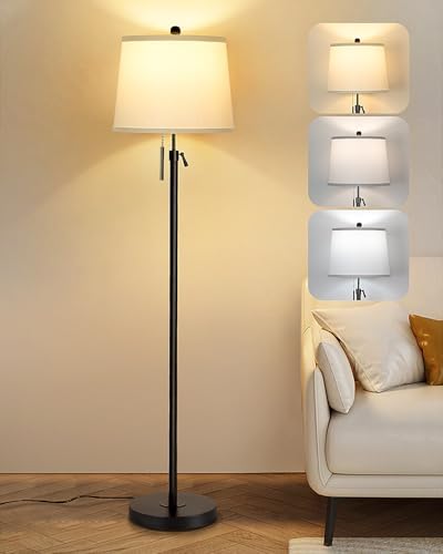 Black Floor Lamps for Living Room Adjustable Height Standing Lamp Modern Tall Pole Lamps for Bedroom Office with