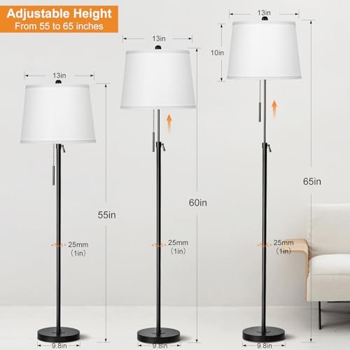 Black Floor Lamps for Living Room Adjustable Height Standing Lamp Modern Tall Pole Lamps for Bedroom Office with, alternate