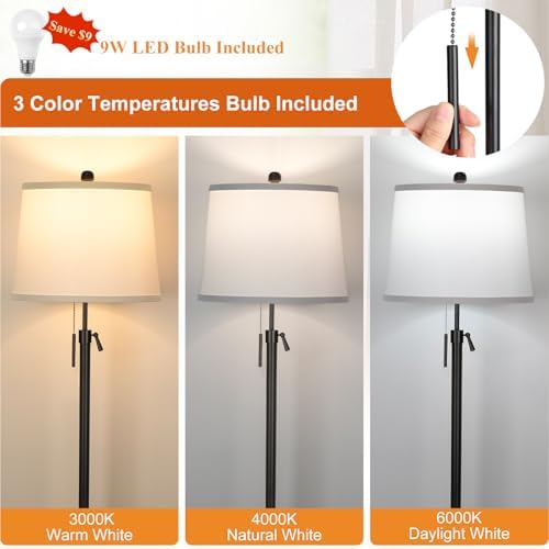 Black Floor Lamps for Living Room Adjustable Height Standing Lamp Modern Tall Pole Lamps for Bedroom Office with, alternate