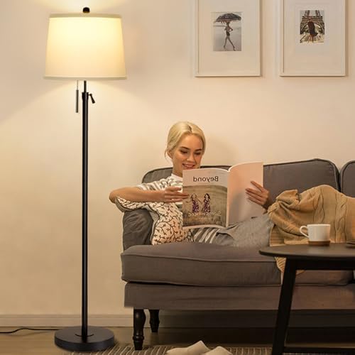 Black Floor Lamps for Living Room Adjustable Height Standing Lamp Modern Tall Pole Lamps for Bedroom Office with, alternate