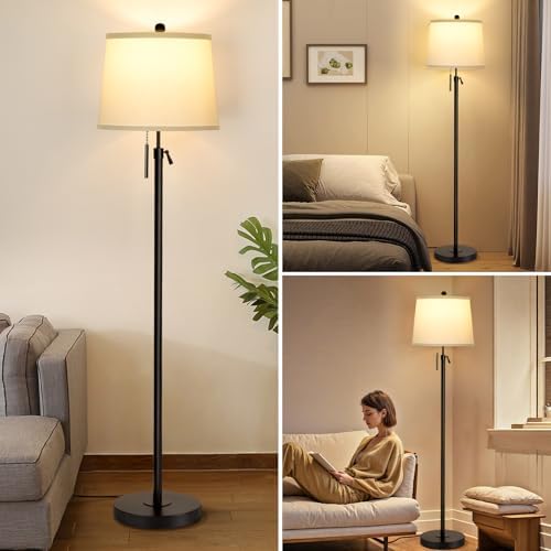 Black Floor Lamps for Living Room Adjustable Height Standing Lamp Modern Tall Pole Lamps for Bedroom Office with, alternate