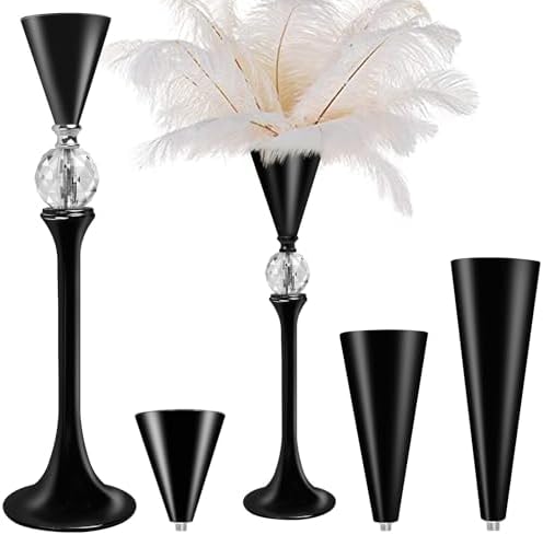 Black Flower Vase for Centerpiece Table Decorations Wedding Reception Decor, 22 Inch Tall Metal Vase for Feather