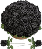 Black Foam Roses 50pcs Artificial Flowers with Stems Home Decor in Black