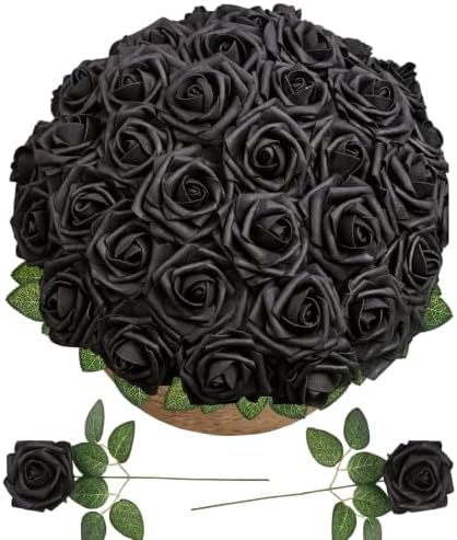 Black Foam Roses 50pcs Artificial Flowers with Stems Home Decor in Black