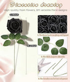 Black Foam Roses 50pcs Artificial Flowers with Stems Home Decor in Black, alternate view 2