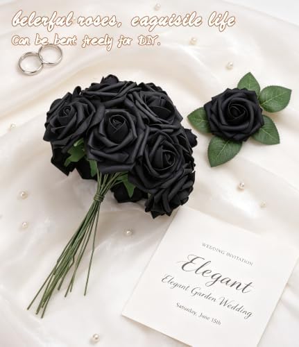 Black Foam Roses 50pcs Artificial Flowers with Stems Home Decor in Black, alternate view 3