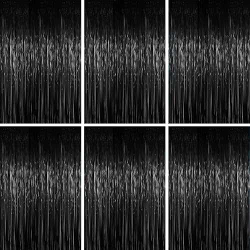Black Foil Fringe Backdrop Curtains, 3.3x6.6ft, 6pcs in 3.3x6.6ft