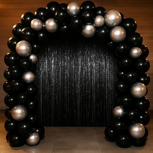 Black Foil Fringe Backdrop Curtains, 3.3x6.6ft, 6pcs in 3.3x6.6ft, alternate view 7