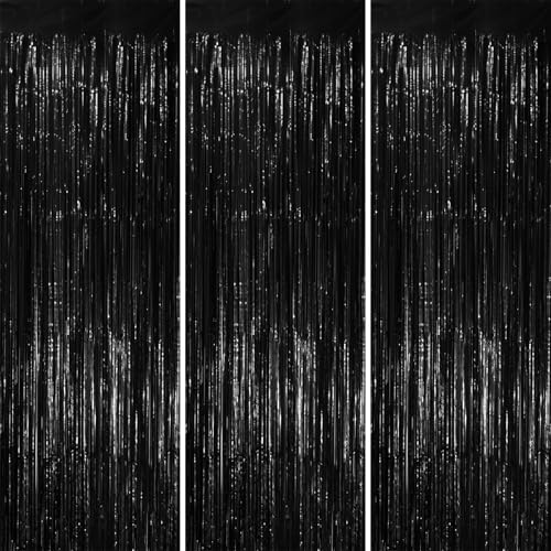 Black Foil Fringe Backdrop Curtains, 3.3x8.2ft, 3 Pack in 3.3x8.2ft