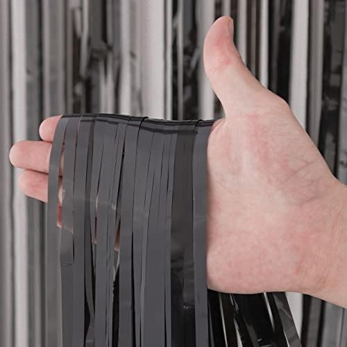 Black Foil Fringe Backdrop Curtains, 3.3x8.2ft, 3 Pack in 3.3x8.2ft, alternate view 2