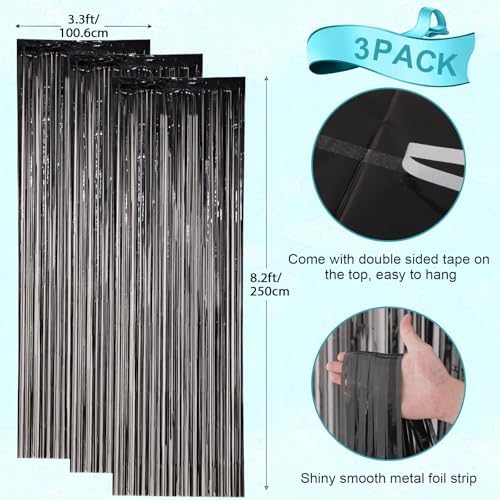 Black Foil Fringe Backdrop Curtains, 3.3x8.2ft, 3 Pack in 3.3x8.2ft, alternate view 3
