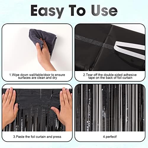 Black Foil Fringe Backdrop Curtains, 3.3x8.2ft, 3 Pack in 3.3x8.2ft, alternate view 4