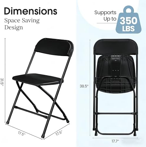 Black Folding Chairs Plastic Foldable Party Chairs 10 Pack, alternate view 3