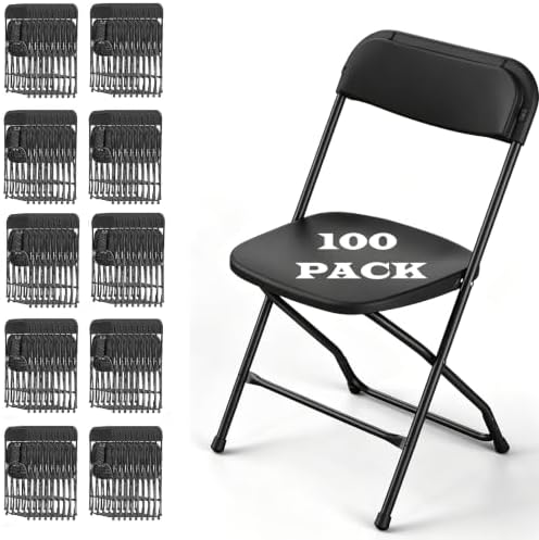 Black Folding Chairs Plastic Foldable Party Chairs 100Pack