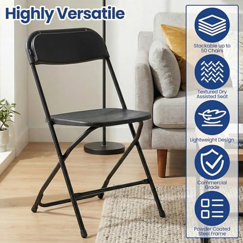 Black Folding Chairs Plastic Foldable Party Chairs 100Pack, alternate view 5