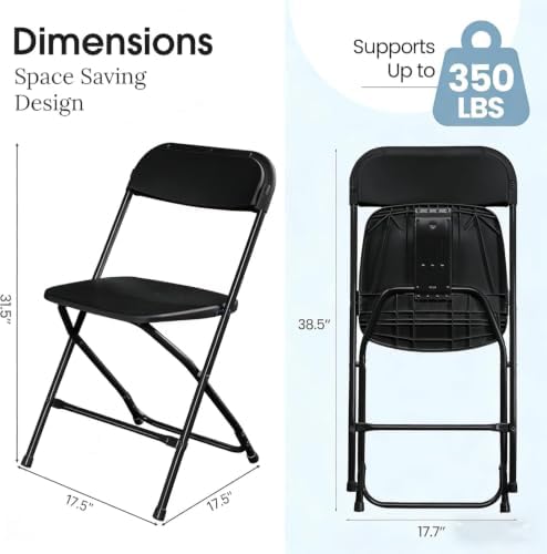 Black Folding Chairs Plastic Foldable Party Chairs 30 Pack, alternate view 3