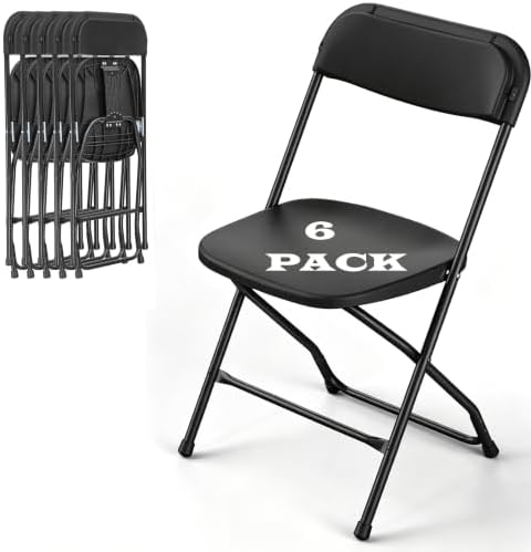 Black Folding Chairs Plastic Foldable Party Chairs 6 Pack