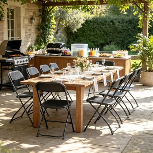 Black Folding Chairs Plastic Foldable Party Chairs 6 Pack, alternate view 2