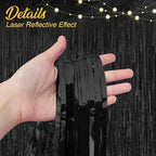 Black Fringe Backdrop, 2 Pack 3.2 x 8.2 Ft Foil Tinsel Curtains in 3.2 x 8.2 Ft, alternate view 3