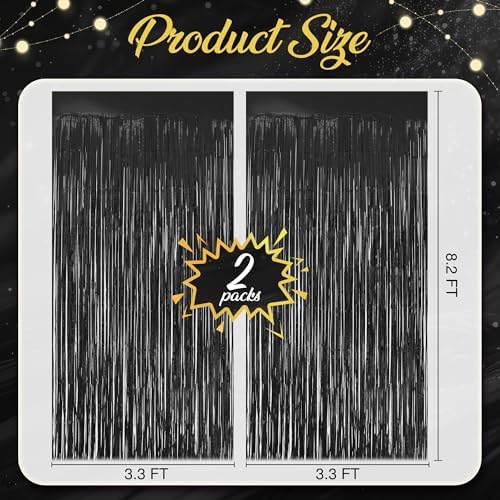 Black Fringe Backdrop, 2 Pack 3.2 x 8.2 Ft Foil Tinsel Curtains in 3.2 x 8.2 Ft, alternate view 4