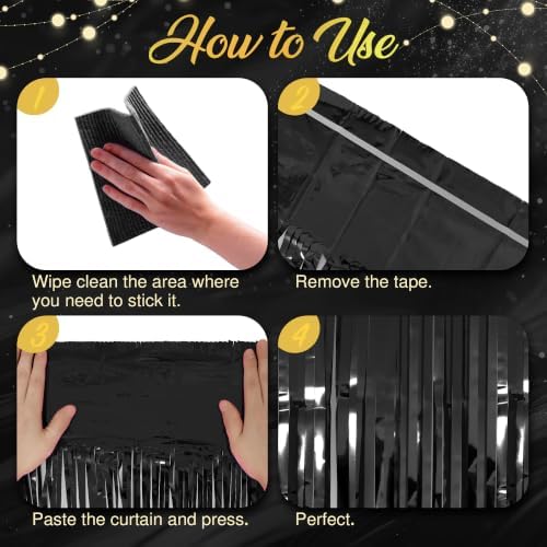 Black Fringe Backdrop, 2 Pack 3.2 x 8.2 Ft Foil Tinsel Curtains in 3.2 x 8.2 Ft, alternate view 6