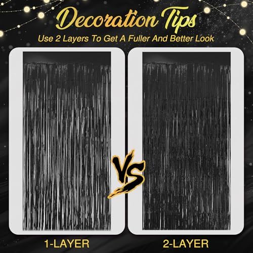 Black Fringe Backdrop, 2 Pack 3.2 x 8.2 Ft Foil Tinsel Curtains in 3.2 x 8.2 Ft, alternate view 7
