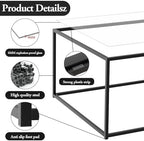 Black Glass Coffee Table for Living Room, Square Coffee Tables for Small Spaces, Simple Tea Cocktail Modern, alternate view 5