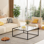 Black Glass Coffee Table for Living Room, Square Coffee Tables for Small Spaces, Simple Tea Cocktail Modern, alternate view 6