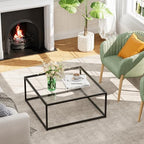Black Glass Coffee Table for Living Room, Square Coffee Tables for Small Spaces, Simple Tea Cocktail Modern, alternate view 7