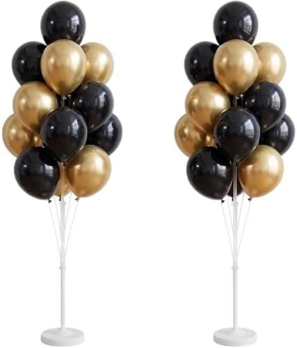 Black Gold Balloon Column Kit with Stand Base, Pole for Floor in 2 Count (Pack of 1) in Black Gold