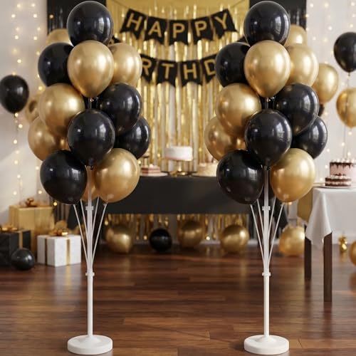 Black Gold Balloon Column Kit with Stand Base, Pole for Floor in 2 Count (Pack of 1) in Black Gold, alternate view 2