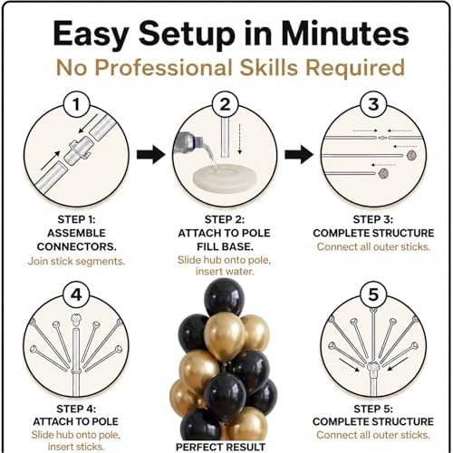 Black Gold Balloon Column Kit with Stand Base, Pole for Floor in 2 Count (Pack of 1) in Black Gold, alternate view 4