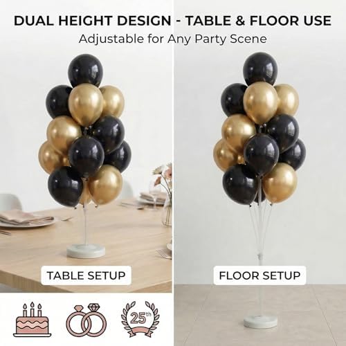 Black Gold Balloon Column Kit with Stand Base, Pole for Floor in 2 Count (Pack of 1) in Black Gold, alternate view 5