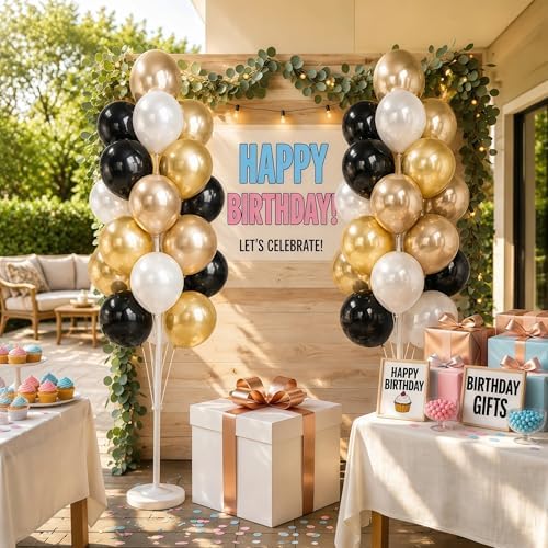 Black Gold Balloon Tower Kit Set of 2 With Base, Pole for Party Decor, alternate view 2