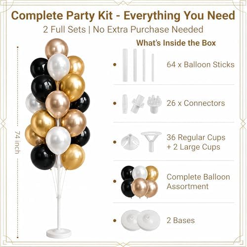Black Gold Balloon Tower Kit Set of 2 With Base, Pole for Party Decor, alternate view 3