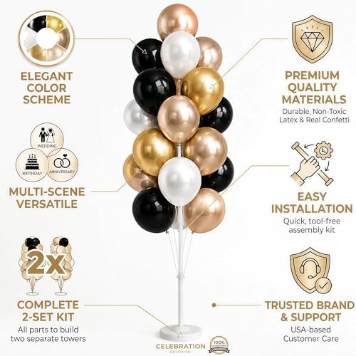 Black Gold Balloon Tower Kit Set of 2 With Base, Pole for Party Decor, alternate view 4