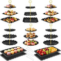 Black Gold Dessert Stand Set 13PCS, 6 Tiered Cupcake Display Towers with 4 Serving Trays and 3 Tongs, Round &