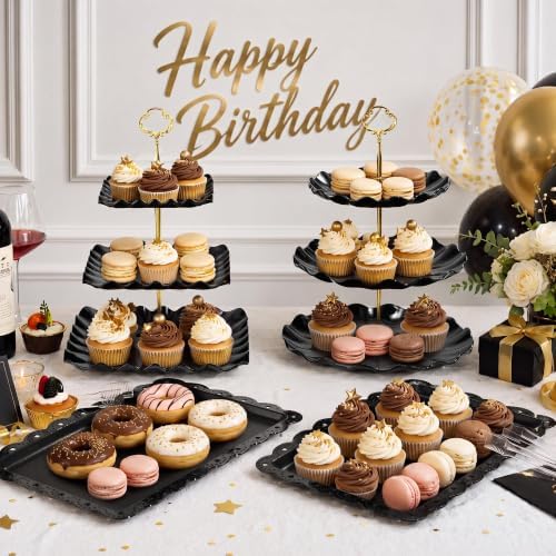 Black Gold Dessert Stand Set 13PCS, 6 Tiered Cupcake Display Towers with 4 Serving Trays and 3 Tongs, Round &, alternate view