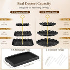 Black Gold Dessert Stand Set 13PCS, 6 Tiered Cupcake Display Towers with 4 Serving Trays and 3 Tongs, Round &, alternate view