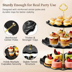 Black Gold Dessert Stand Set 13PCS, 6 Tiered Cupcake Display Towers with 4 Serving Trays and 3 Tongs, Round &, alternate view