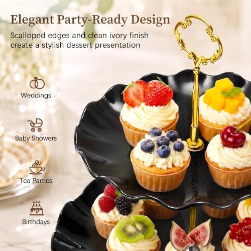 Black Gold Dessert Stand Set 13PCS, 6 Tiered Cupcake Display Towers with 4 Serving Trays and 3 Tongs, Round &, alternate view