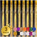 Black Gold Foil Fringe Backdrop Curtains,3.3x8.2ft, 3 Pack in 3.3x8.2ft