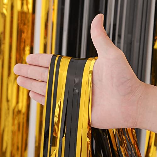 Black Gold Foil Fringe Backdrop Curtains,3.3x8.2ft, 3 Pack in 3.3x8.2ft, alternate view 3