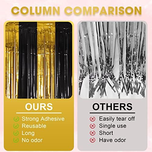 Black Gold Foil Fringe Backdrop Curtains,3.3x8.2ft, 3 Pack in 3.3x8.2ft, alternate view 6